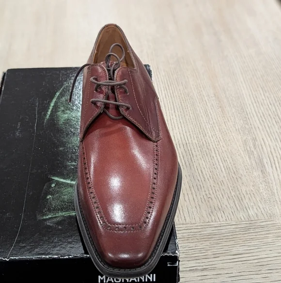 $425 Mens MAGNANNI Helios Apron Toe Derby Dress Shoes Cognac 12 D